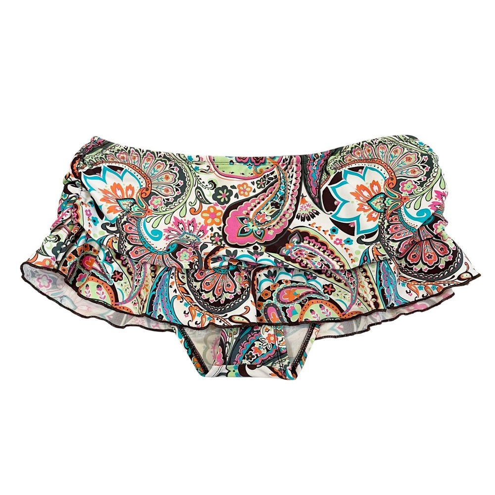 Hot Kiss Paisley Ruffle Bikini Bottoms Skirted Y2K Boho Multicolor Size Large